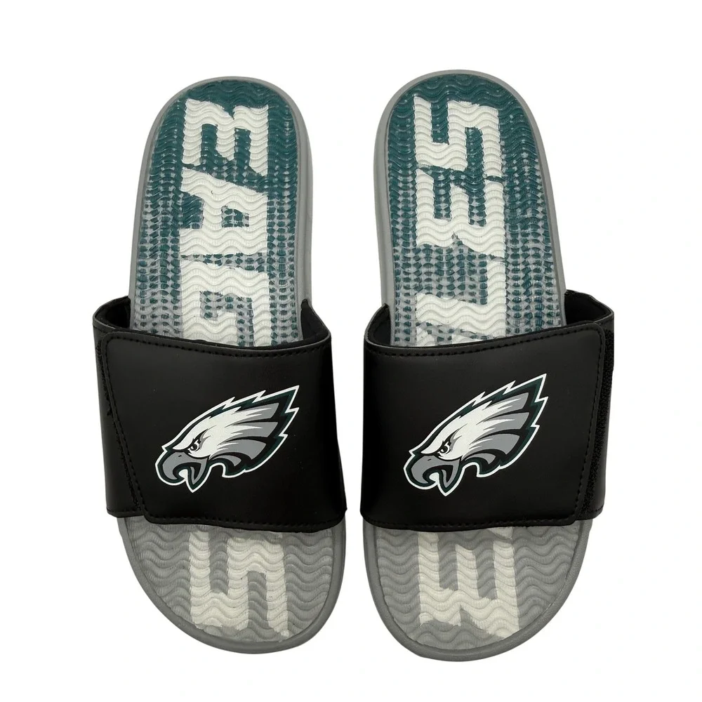 NFL Philadelphia Eagles Slides Mens Large 11-12 Black Adjustable Sandals